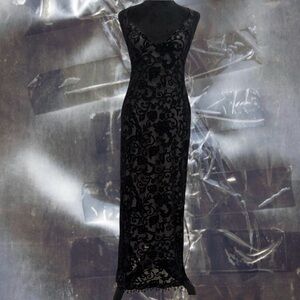 Elegant Black Floral velvet beaded Dress